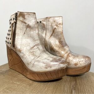 BEDSTU White Studded Distressed Wedge Platform Ankle Boots